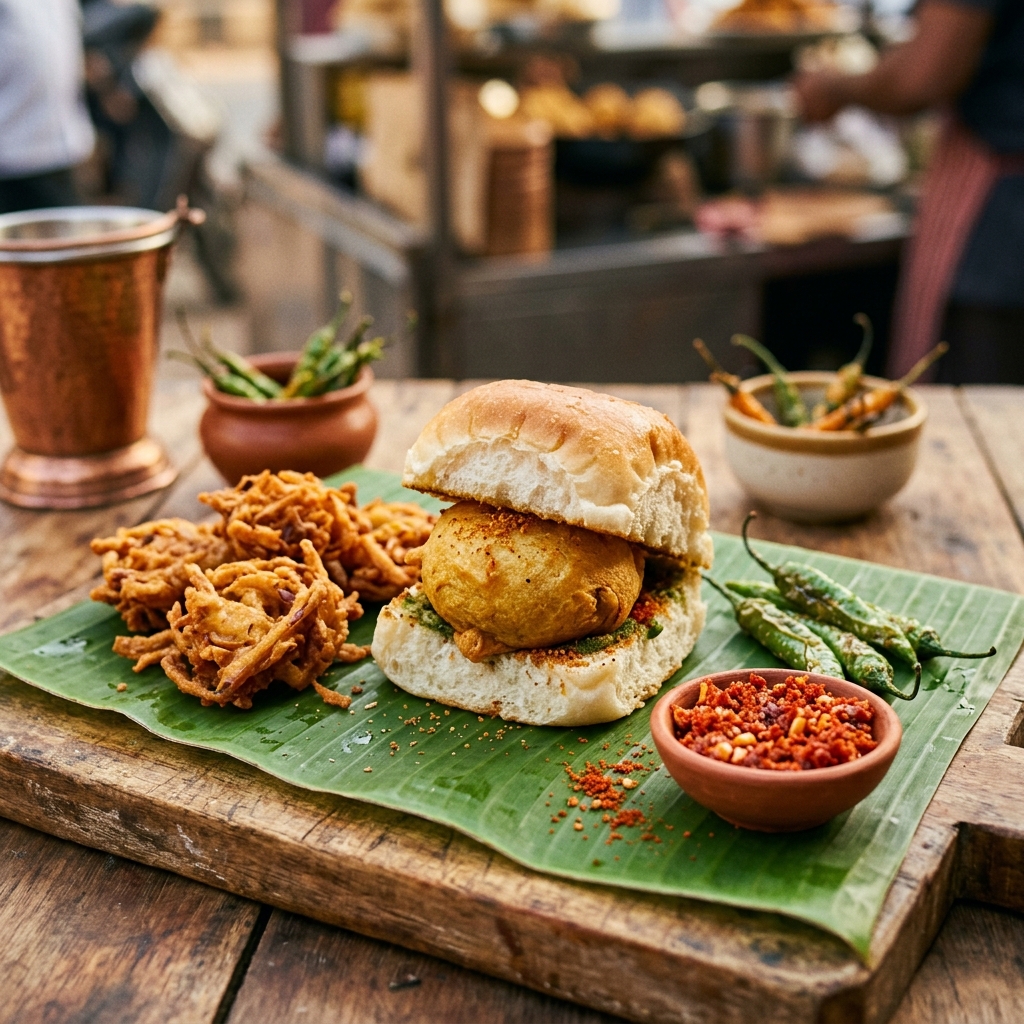 Batata Vada Pav and Kanda Bhaji Platter